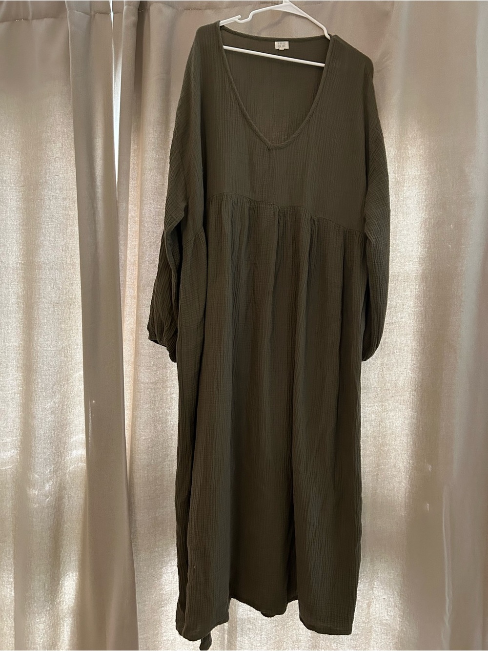 The Simple Folk Meadow Dress | Olive Green | XL | Organic Cotton Muslin